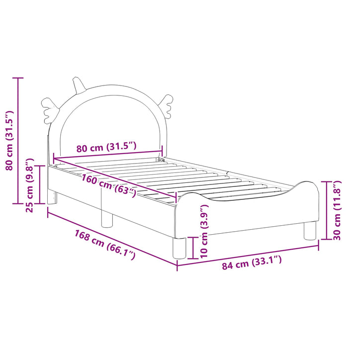Cadru de pat pentru copii cu spătar Roz 80 x 160 cm PU WALTI