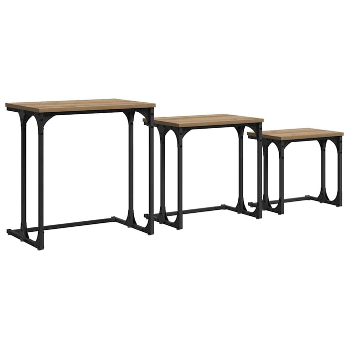 Masă de Cafea cu Tăvi Lăsate 3 pcs stejar artizanal - WALTI WALTI