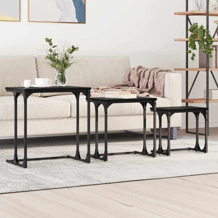 Masă de Cafea cu Tăvi Lăsate 3 pcs Stejar negru - WALTI WALTI