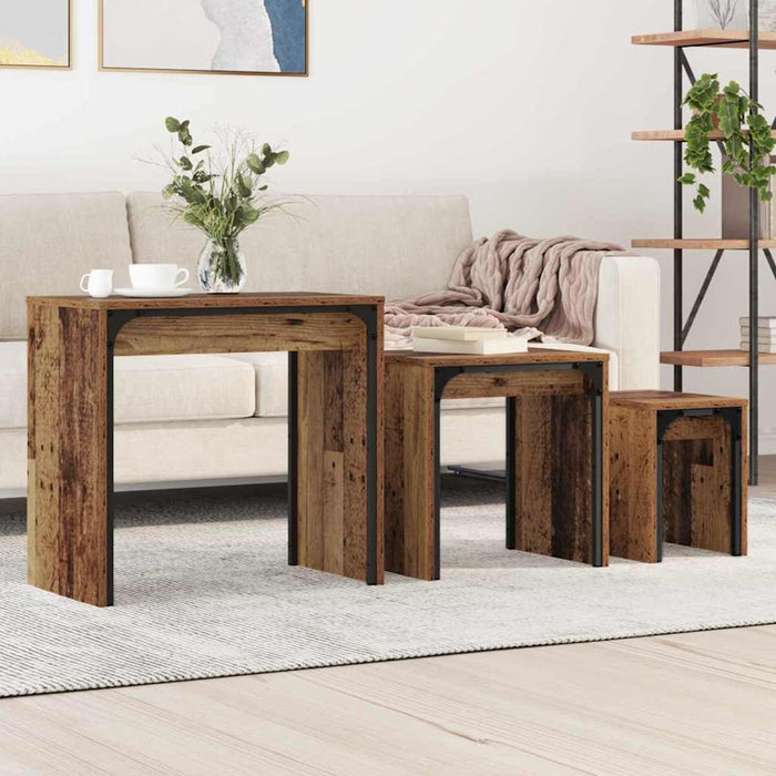 Masă de Cafea cu Tăvi Lăsate 3 pcs Lemn vechi 60 x 35 x 56 cm - WALTI WALTI