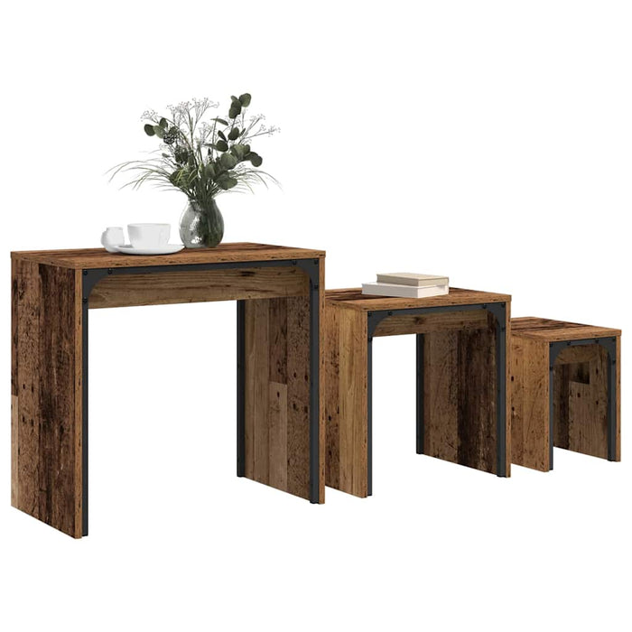 Masă de Cafea cu Tăvi Lăsate 3 pcs Lemn vechi 60 x 35 x 56 cm - WALTI WALTI