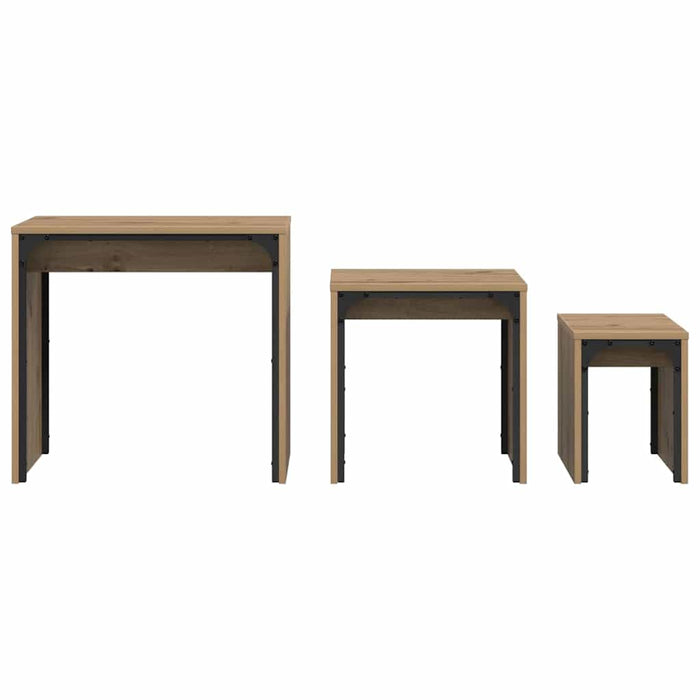 Masă de Cafea cu Tăvi Lăsate 3 pcs stejar artizanal - WALTI WALTI