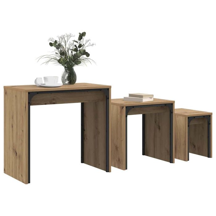 Masă de Cafea cu Tăvi Lăsate 3 pcs stejar artizanal - WALTI WALTI