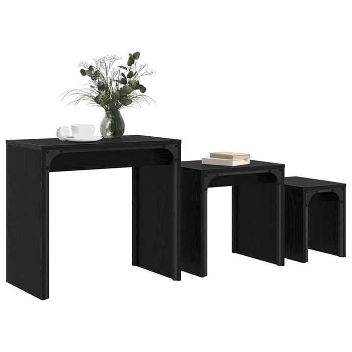 Masă de Cafea cu Tăvi Lăsate 3 pcs Stejar negru 60 x 35 x 56 cm - WALTI WALTI
