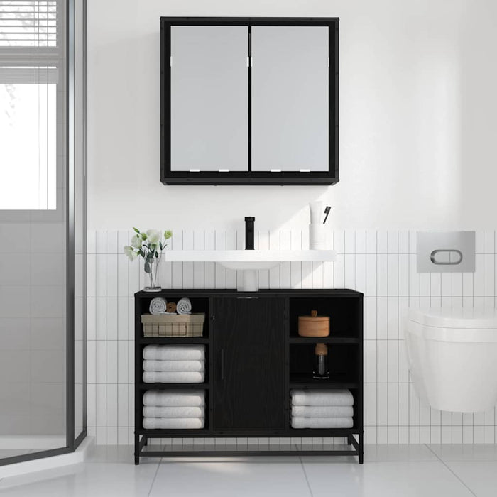 Raft de perete cu raft Pe perete Stejar Negru 65 x 20 x 60 cm - WALTI WALTI