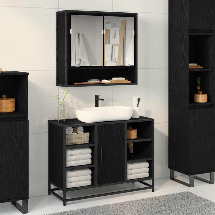 Raft de perete cu raft Pe perete Stejar Negru 65 x 20 x 60 cm - WALTI WALTI