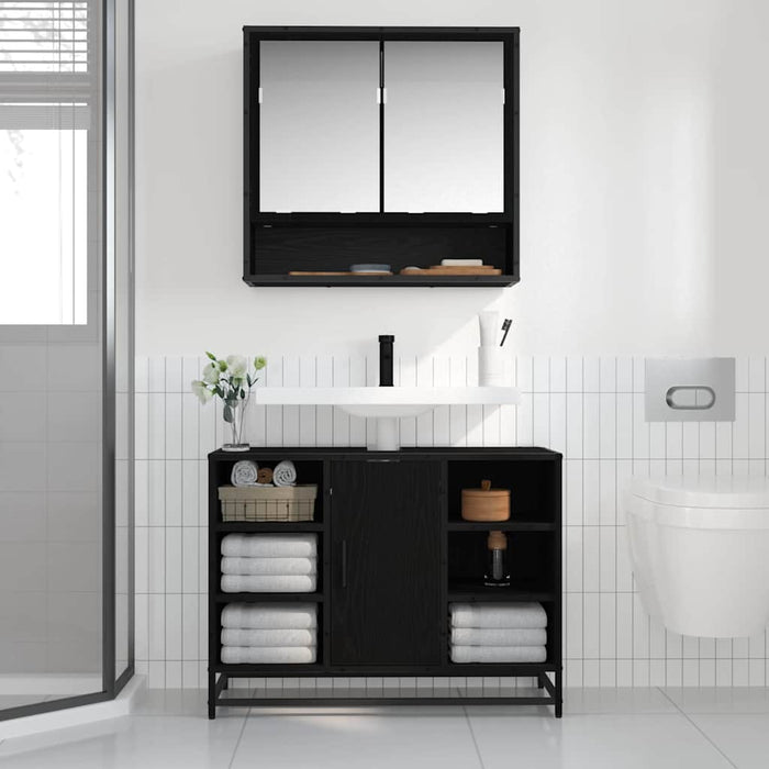 Raft de perete cu raft Pe perete Stejar Negru 65 x 20 x 60 cm - WALTI WALTI