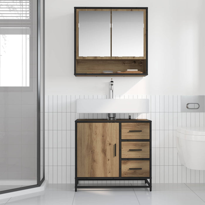 Dulap de Baie Stejar Artizanal 65 x 33 x 60 cm Lemn compozit - WALTI WALTI