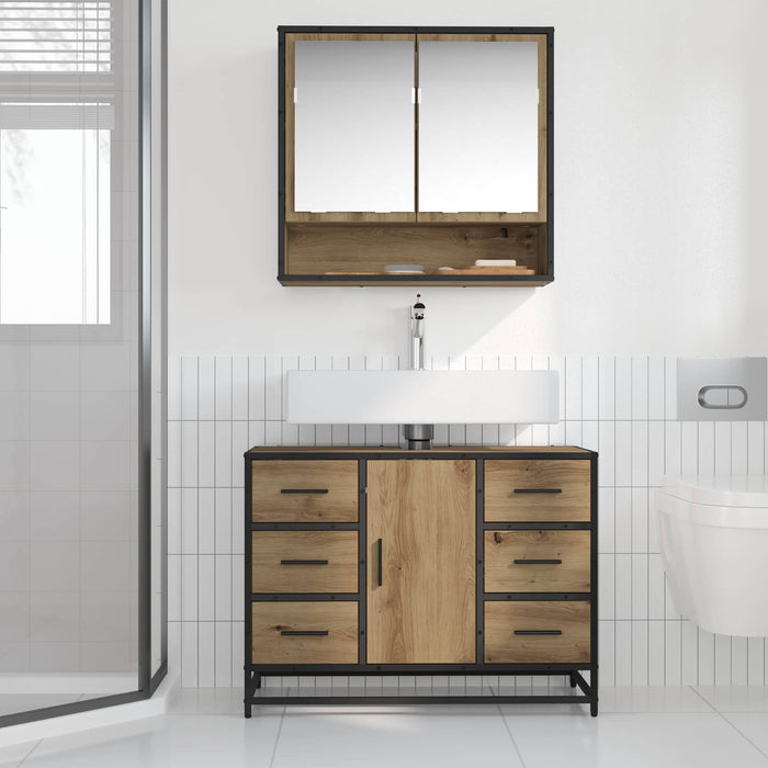 Dulap de Baie Stejar Artizanal 80 x 33 x 60 cm Lemn compozit - WALTI WALTI