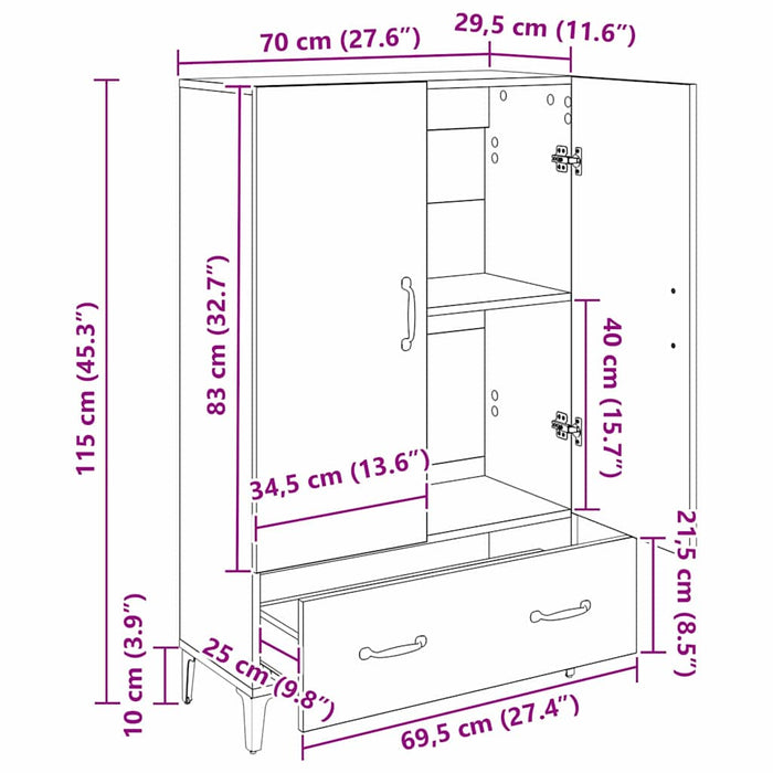 Bufet Stejar Negru 70 x 31 x 115 cm Lemn Ingineresc și Fier - WALTI WALTI