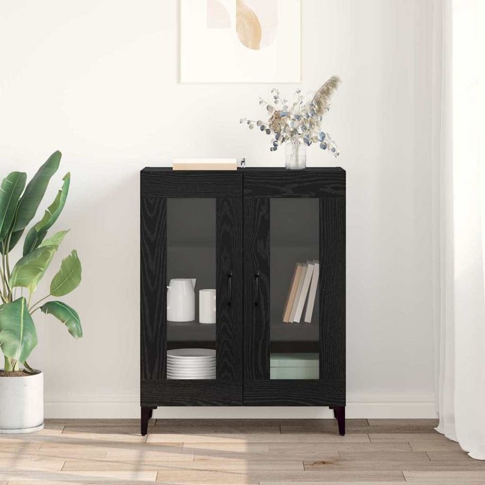 Bufet Stejar Negru 69,5 x 34 x 90 cm Lemn Ingineresc și Fier - WALTI WALTI