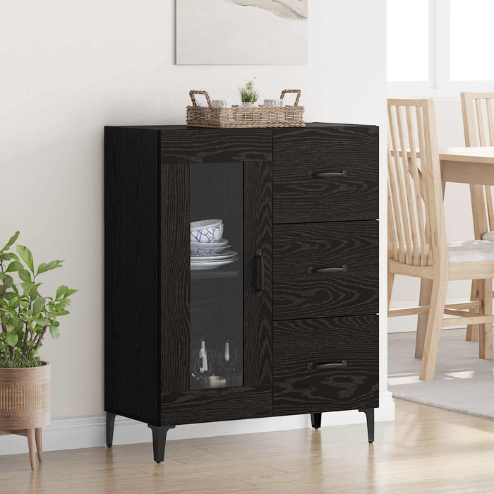 Bufet Stejar Negru 69,5 x 34 x 90 cm Lemn Ingineresc și Fier - WALTI WALTI