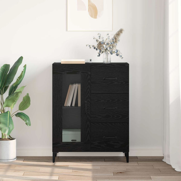 Bufet Stejar Negru 69,5 x 34 x 90 cm Lemn Ingineresc și Fier - WALTI WALTI