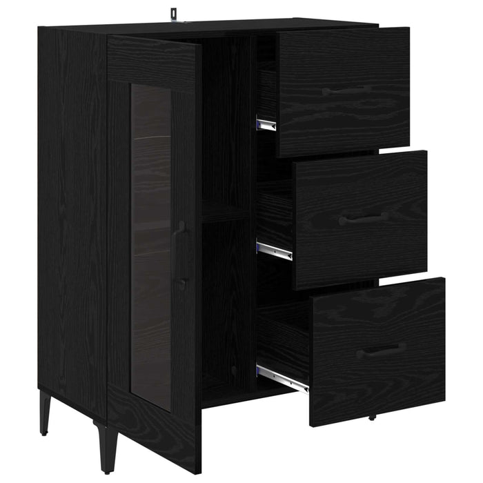 Bufet Stejar Negru 69,5 x 34 x 90 cm Lemn Ingineresc și Fier - WALTI WALTI