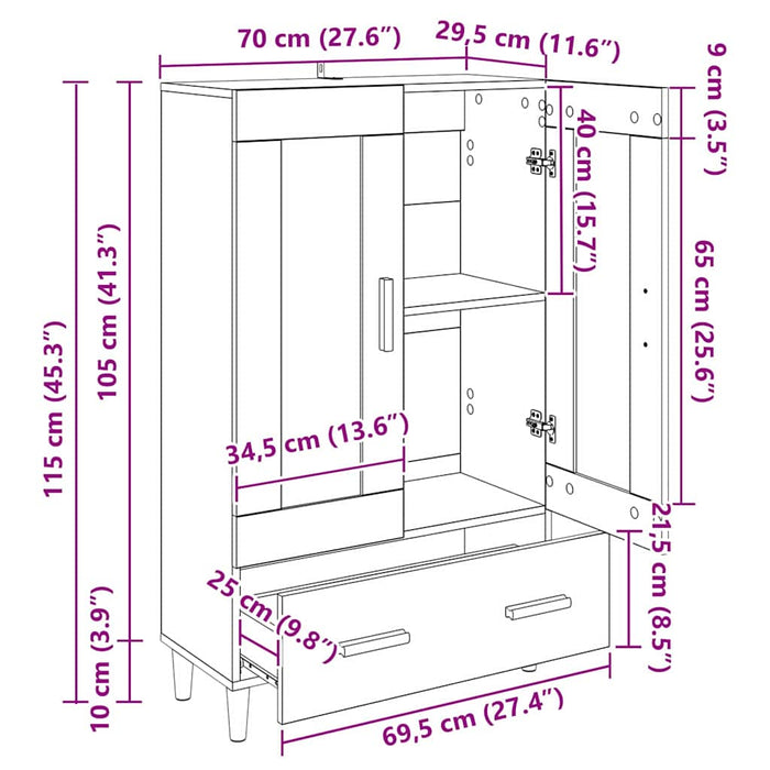 Bufet cu sertar Stejar Artizanal 70 x 31 x 115 cm Lemn compozit - WALTI WALTI