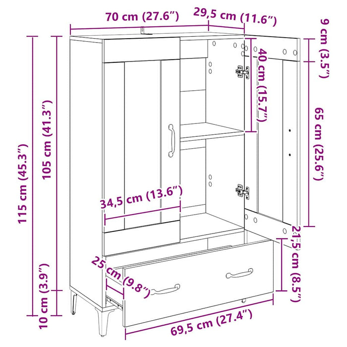 Bufet Stejar Artizanal 70 x 31 x 115 cm Lemn Ingineresc și Fier - WALTI WALTI