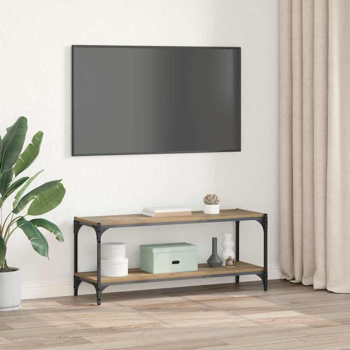 Cabinet TV Stejar Artizanal 100x33x41cm Lemn Ingineresc și Fier - WALTI WALTI