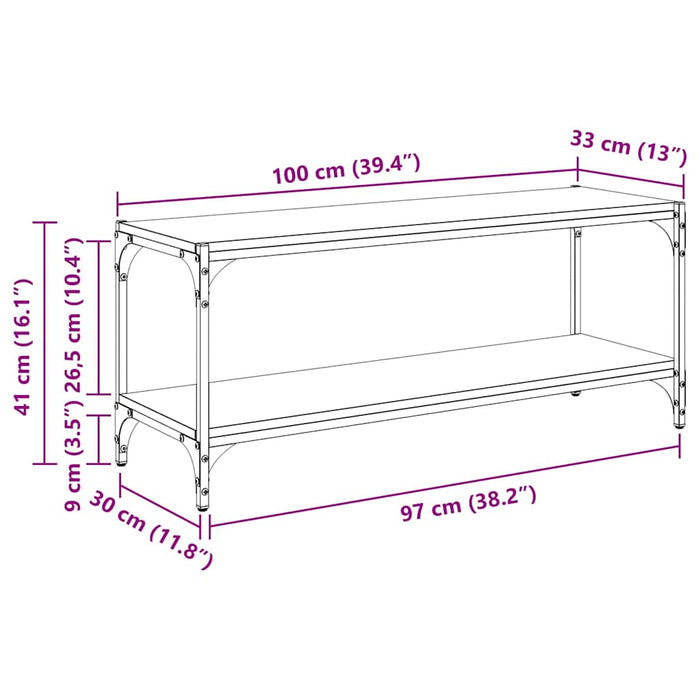 Cabinet TV Stejar Artizanal 100x33x41cm Lemn Ingineresc și Fier - WALTI WALTI