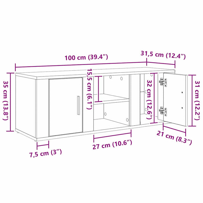 Cabinet TV Stejar Negru 100 x 31,5 x 35 cm Lemn compozit - WALTI WALTI