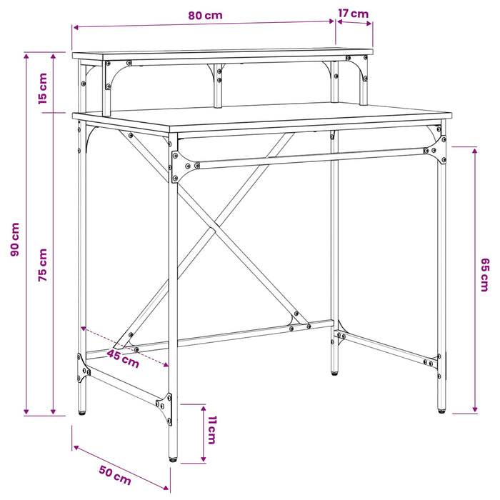 Birou Stejar Negru 80 x 50 x 90 cm Lemn compozit - WALTI WALTI