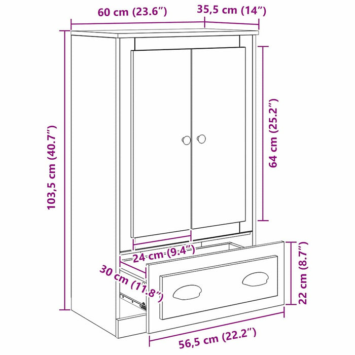 Bufet cu sertar Lemn Vechi 60 x 35,5 x 103,5 cm Lemn compozit - WALTI WALTI