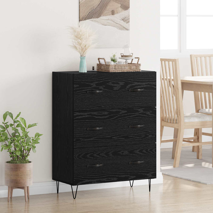 Bufet Stejar Negru 69,5 x 34 x 90 cm Lemn Ingineresc și Fier - WALTI WALTI