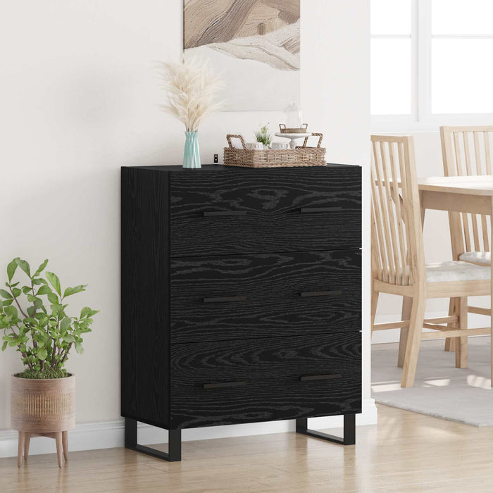 Bufet Stejar Negru 69,5 x 34 x 90 cm Lemn Ingineresc și Fier - WALTI WALTI