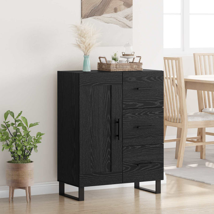 Bufet Stejar Negru 69,5 x 34 x 90 cm Lemn Ingineresc și Fier - WALTI WALTI