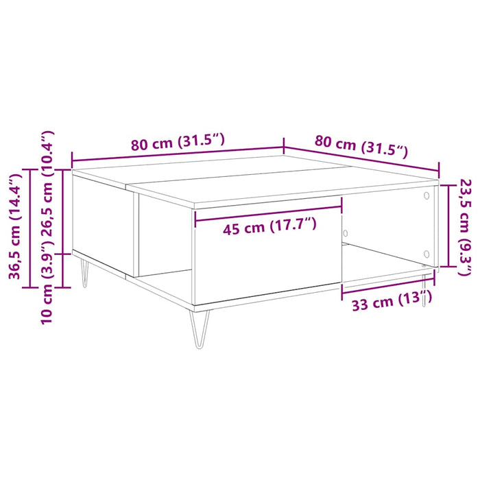 Masă de cafea Stejar Artizanal 80 x 80 x 36,5 cm Lemn compozit - WALTI WALTI