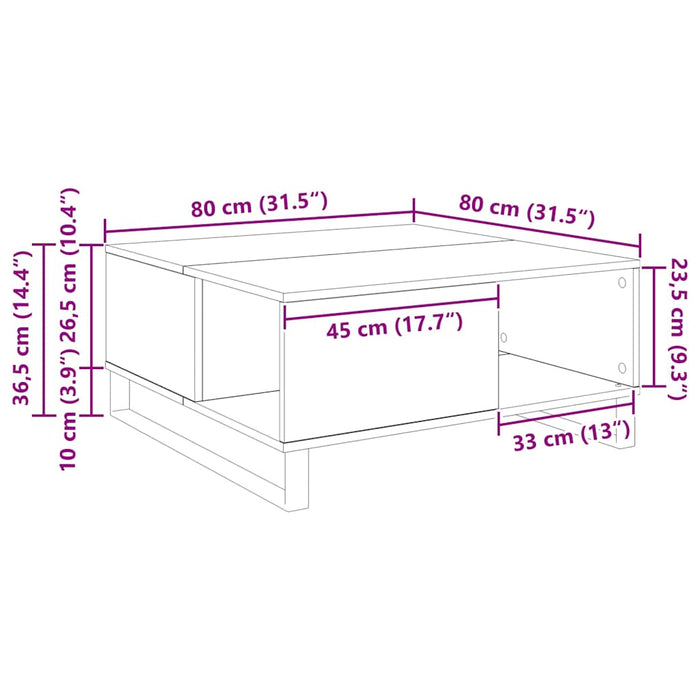 Masă de cafea Stejar Artizanal 80 x 80 x 36,5 cm Lemn compozit - WALTI WALTI