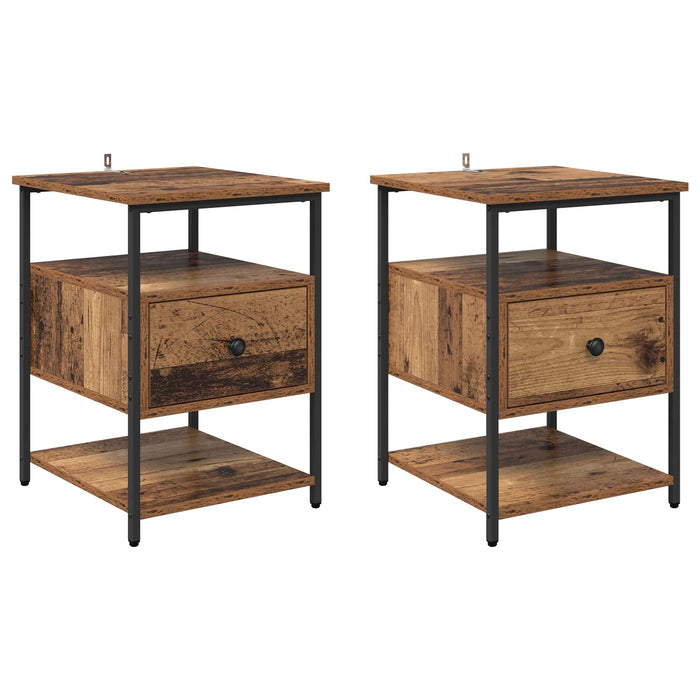 Dulap de noapte 2 pcs Lemn vechi 40 x 42 x 56 cm Lemn compozit WALTI