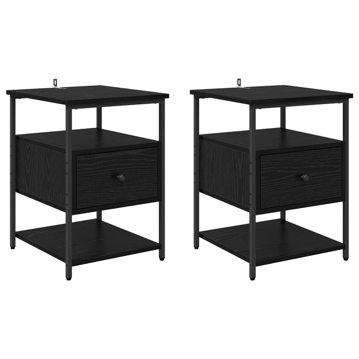 Dulap de noapte cu sertar 2 pcs Stejar Negru 40 x 42 x 56 cm WALTI
