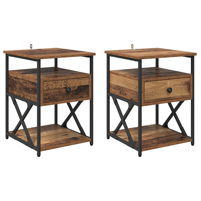 Dulap de noapte 2 pcs Lemn vechi 40 x 42 x 55 cm Lemn compozit WALTI