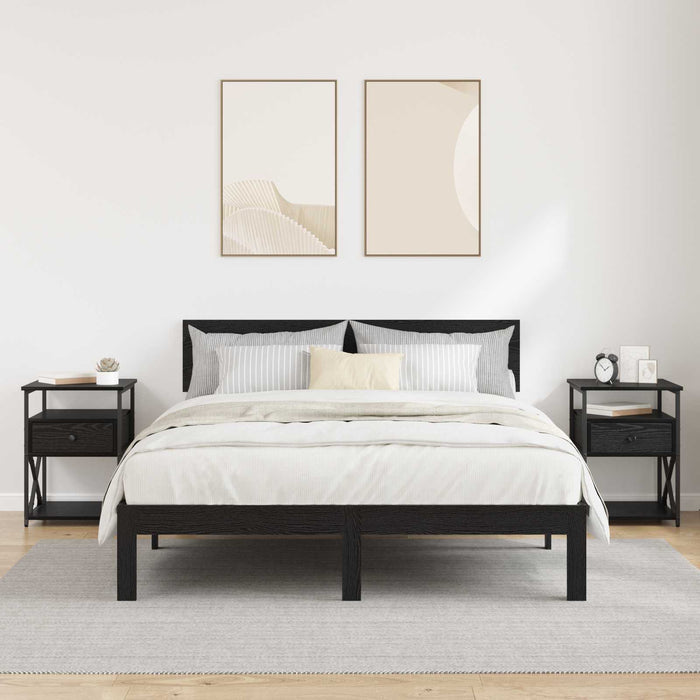 Dulap de noapte cu sertar 2 pcs Stejar Negru 40 x 42 x 55 cm WALTI