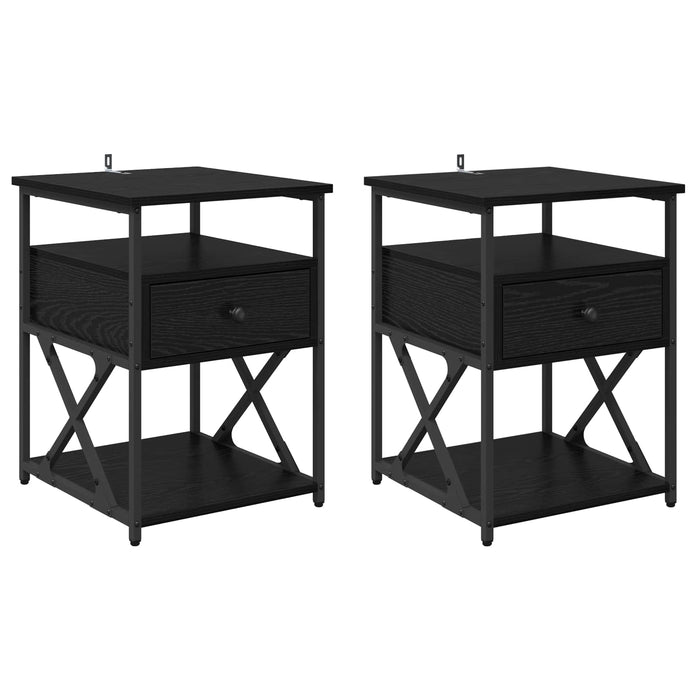 Dulap de noapte cu sertar 2 pcs Stejar Negru 40 x 42 x 55 cm WALTI