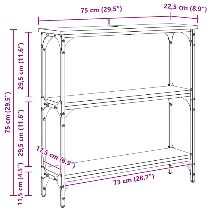 Masă de consolă Stejar Negru 75 x 22,5 x 75 cm Lemn compozit - WALTI WALTI