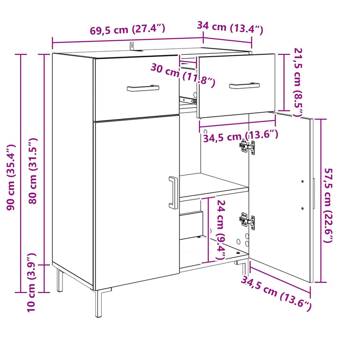 Bufet cu sertar Lemn vechi 69,5 x 34 x 90 cm Lemn compozit - WALTI WALTI