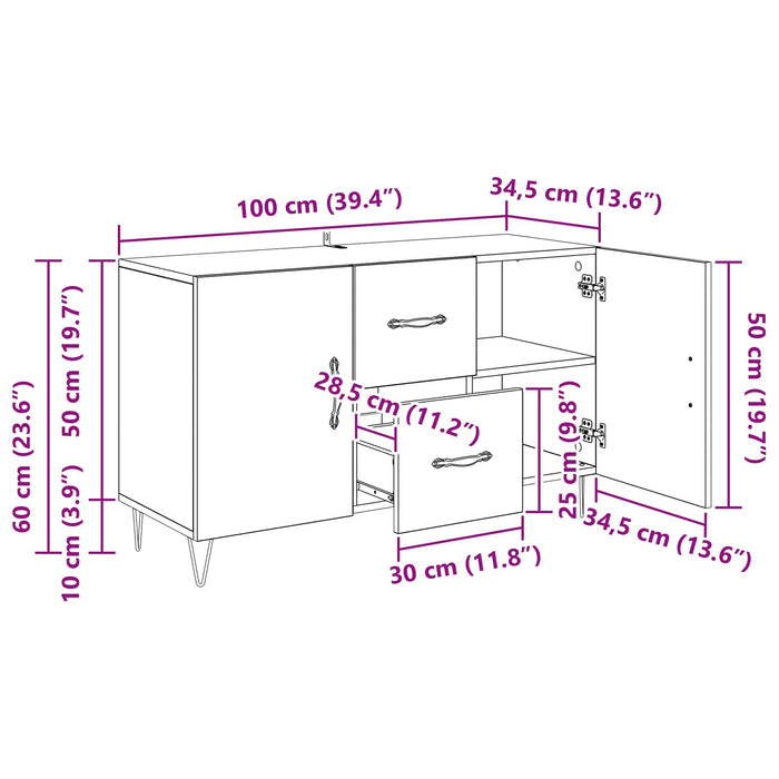 Bufet Stejar Artizanal 100 x 36 x 60 cm Lemn prelucrat WALTI