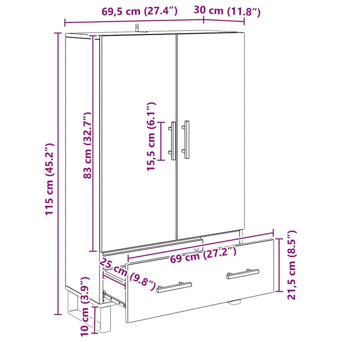 Bufet cu sertar Stejar Negru 69,5 x 30 x 115 cm Lemn compozit - WALTI WALTI
