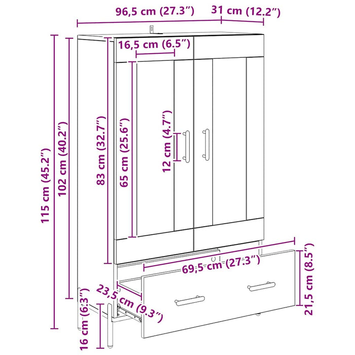 Bufet Corona Stejar Artizanal 69,5 x 31 x 115 cm Lemn compozit - WALTI WALTI