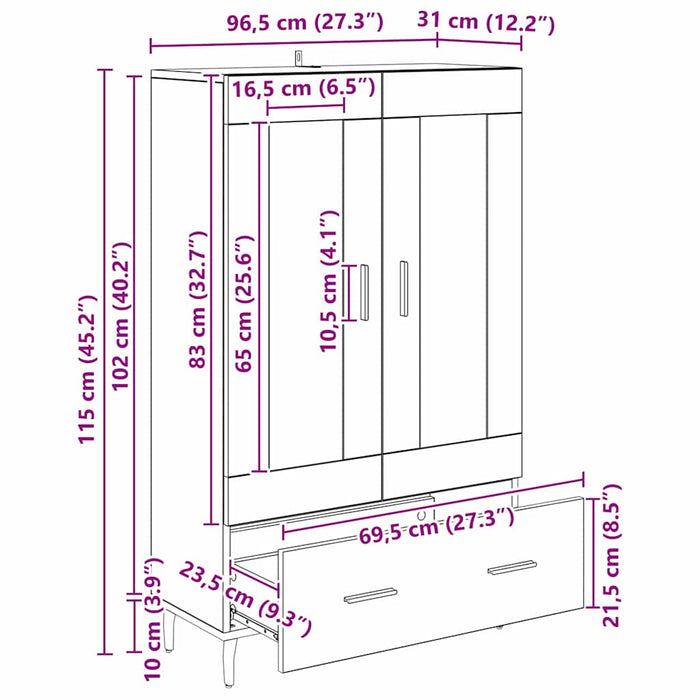 Bufet cu sertar Stejar Negru 69,5 x 31 x 115 cm Lemn compozit - WALTI WALTI