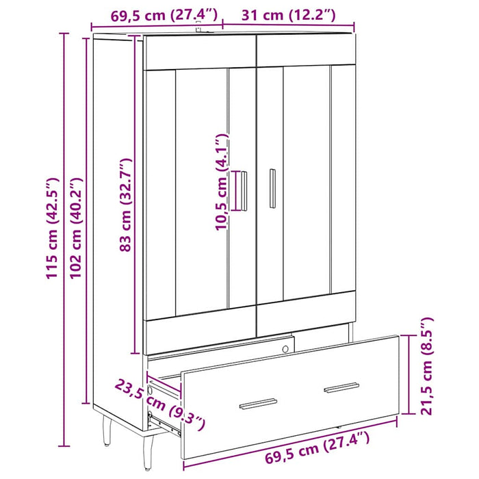 Bufet Stejar Artizanal 69,5 x 31 x 115 cm Lemn prelucrat WALTI