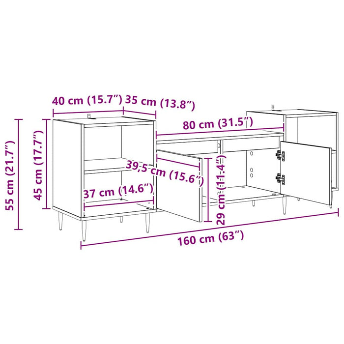 Cabinet TV Stejar Artizanal 160 x 35 x 55 cm Lemn compozit - WALTI WALTI