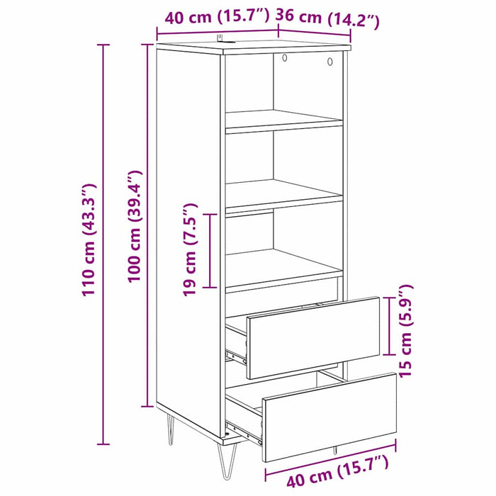 Bufet cu sertar Lemn Vechi 40 x 36 x 110 cm Lemn compozit - WALTI WALTI