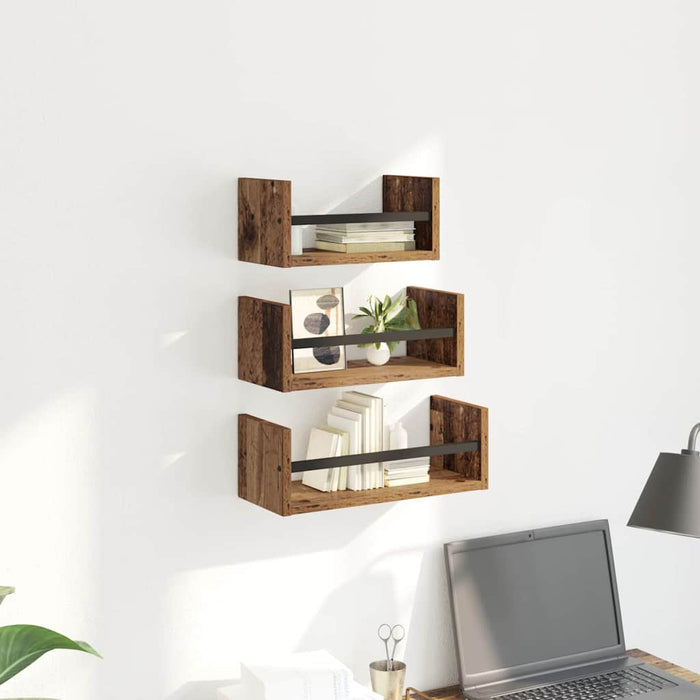 Set rafturi de perete 3 pcs Lemn Vechi 40x16x14cm Lemn compozit - WALTI WALTI
