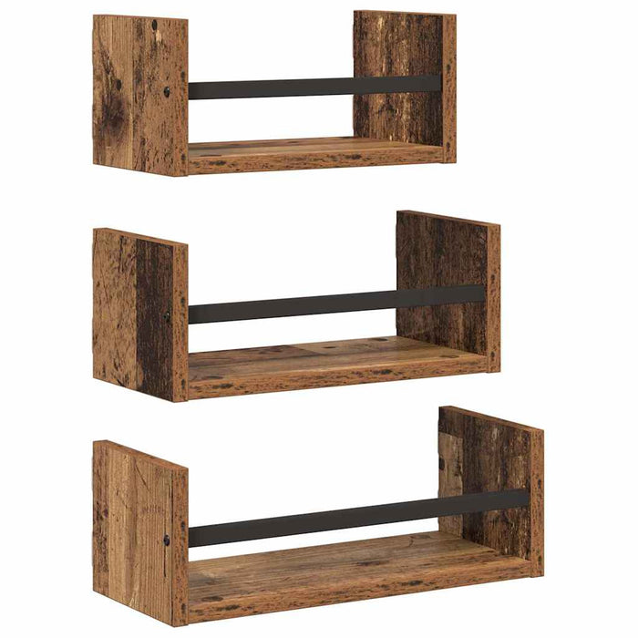 Set rafturi de perete 3 pcs Lemn Vechi 40x16x14cm Lemn compozit - WALTI WALTI