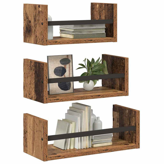 Set rafturi de perete 3 pcs Lemn Vechi 40x16x14cm Lemn compozit - WALTI WALTI