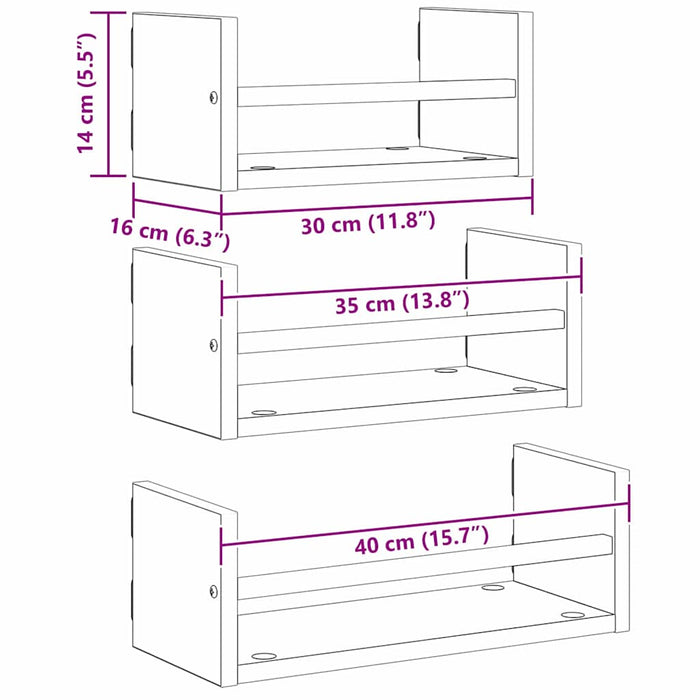 Set rafturi de perete 3 pcs Lemn Vechi 40x16x14cm Lemn compozit - WALTI WALTI