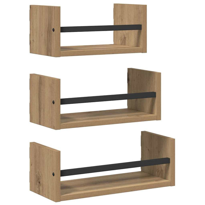 Set rafturi de perete cu raft 3 pcs Stejar Artizanal 40x16x14cm - WALTI WALTI