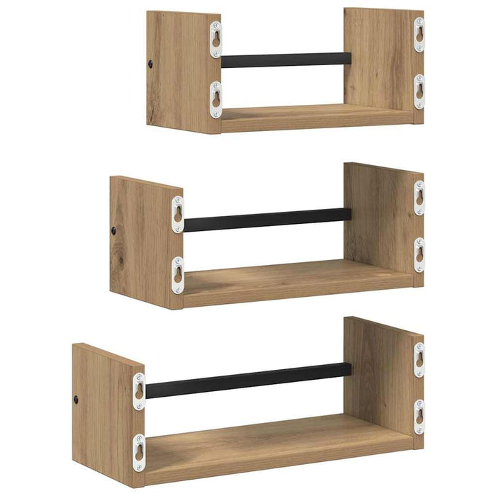 Set rafturi de perete cu raft 3 pcs Stejar Artizanal 40x16x14cm - WALTI WALTI